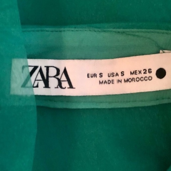 Zara green sheet organza blouse pussy bow dramatic chic S - Picture 5 of 12